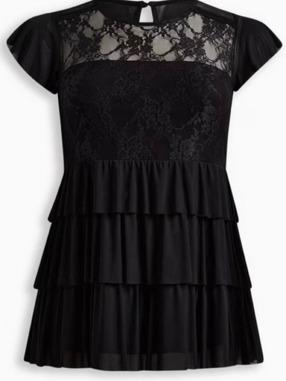 Torrid Black Stretch Mesh Lace Tiered Babydoll Top Size 1